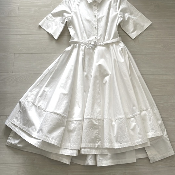 SALE! CO White Cotton Flared Shirtdress - Picture 9 of 16